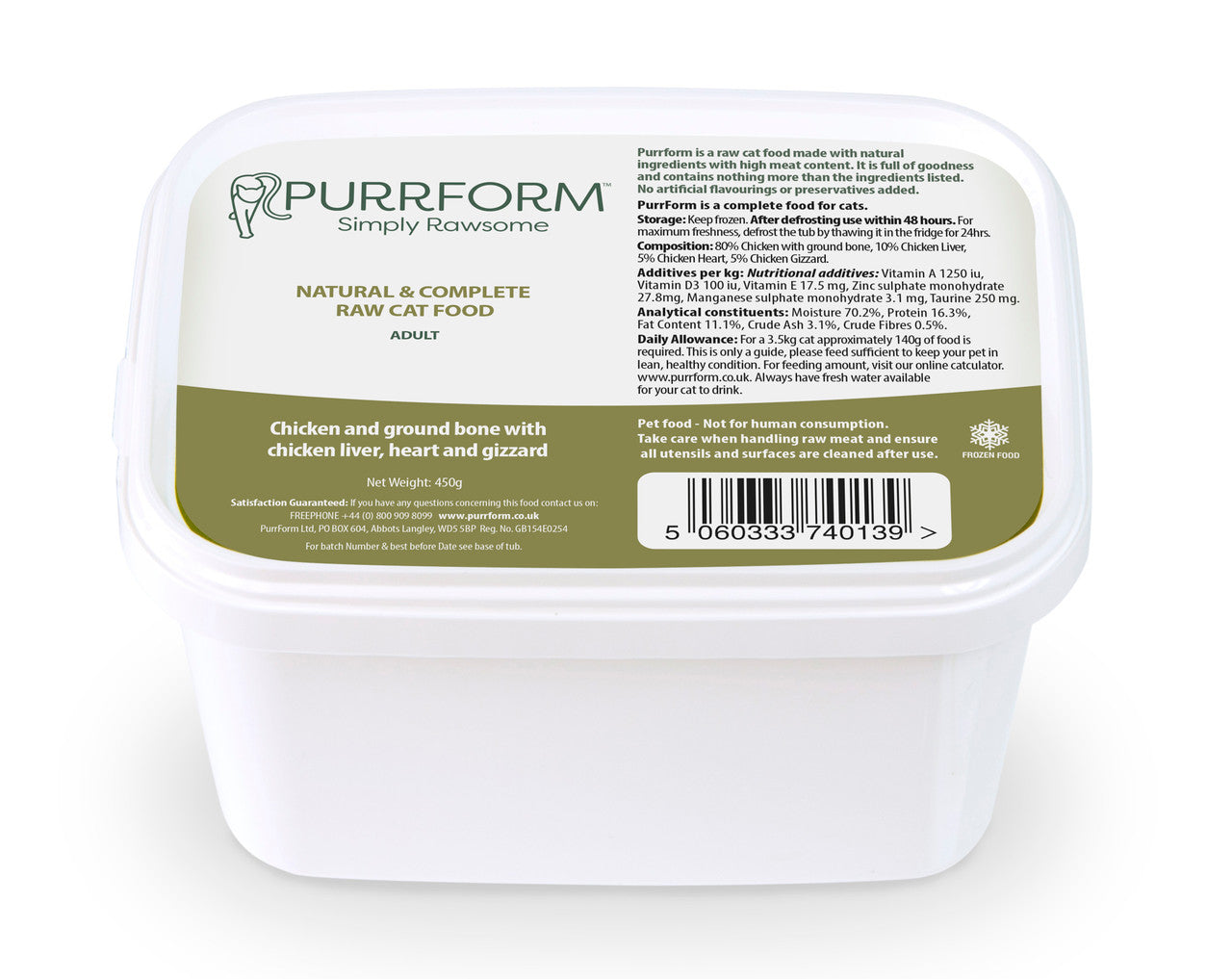 Purrform Chicken with Ground Bone with Chicken Liver, Heart & Gizzard - 450g