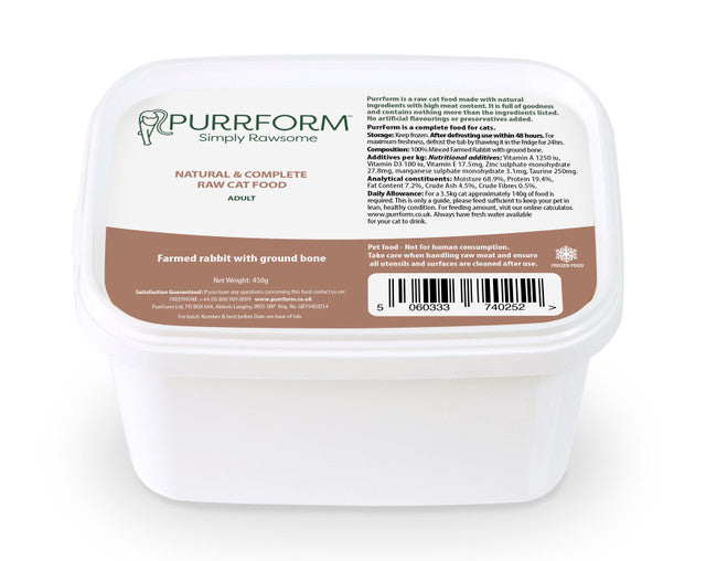 Purrform Farmed Rabbit with Ground Bone  450g