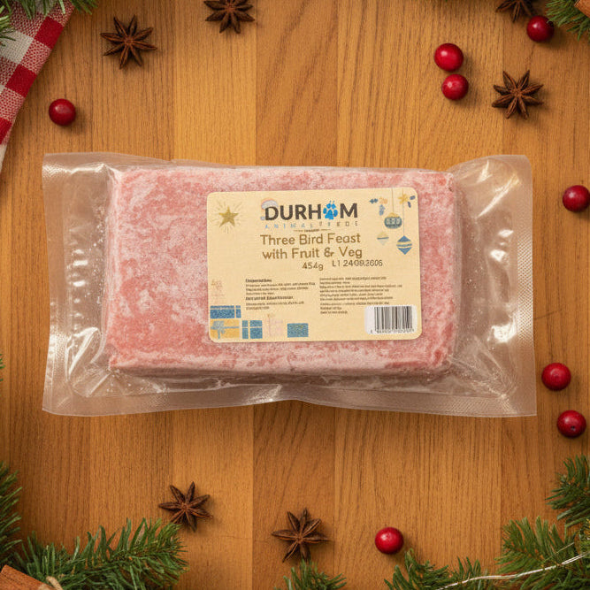 Packaged meat product with Durham label on a dark surface