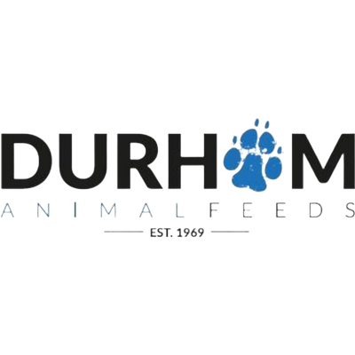 Durham Animal Feeds logo with a blue paw print on a white background
