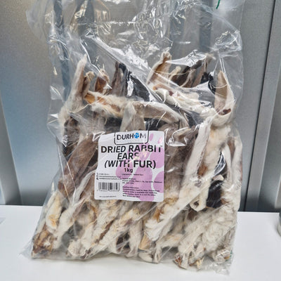 Bulk pack hairy rabbit ears 1kg natural dog chews