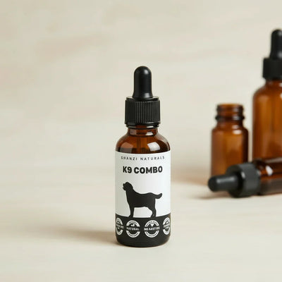 Bottle of K9 Combo with Shanzi Naturals label on a white background
