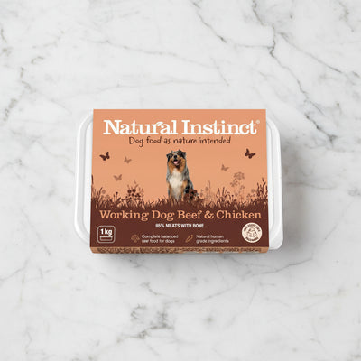 photo of natural instict raw dog food beef and chicken
