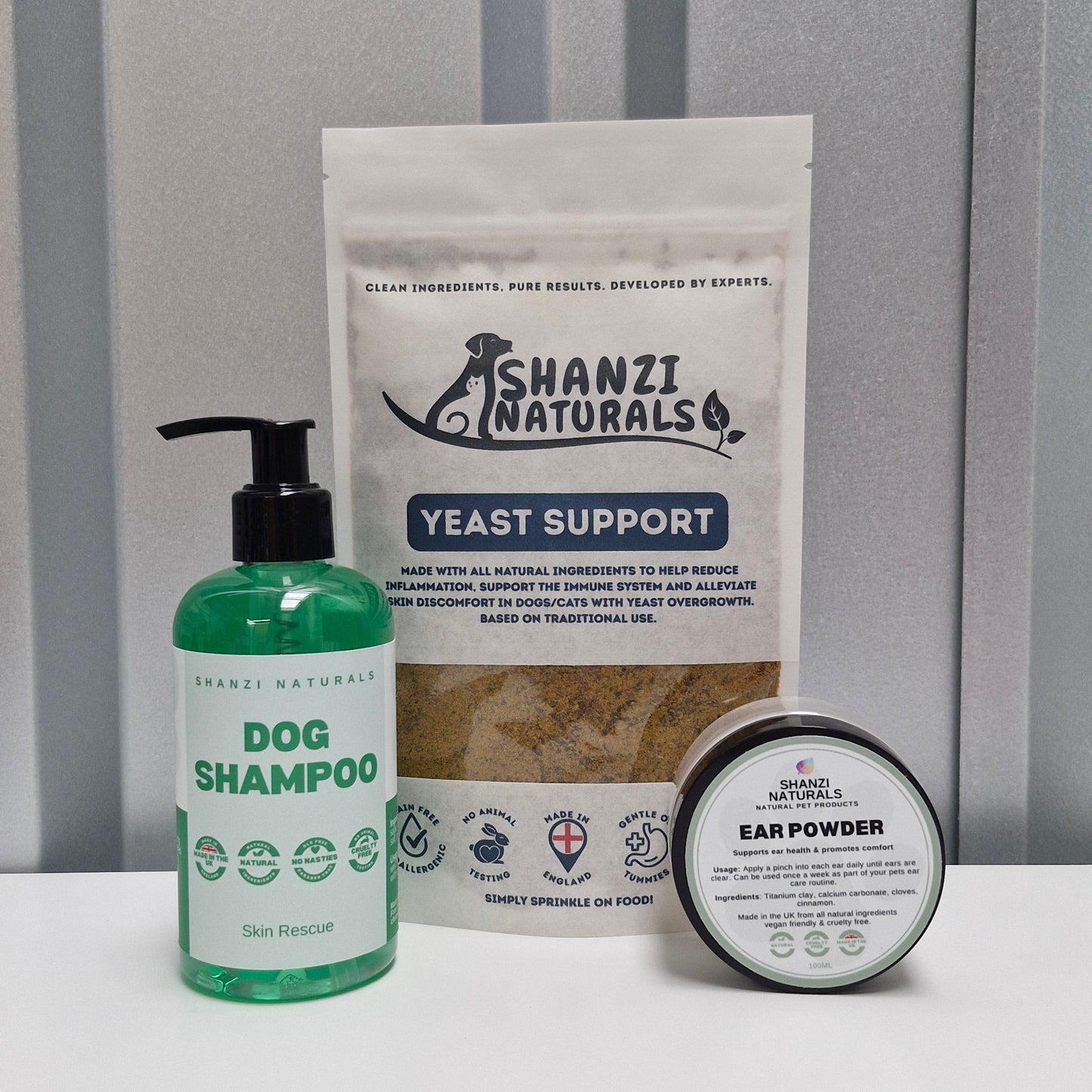 Shanzi Naturals Yeast Support Bundle – Powder, Shampoo & Ear Care