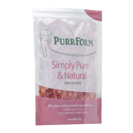 Purrform Chicken & Ground Bone with Heart - 70g Pouch