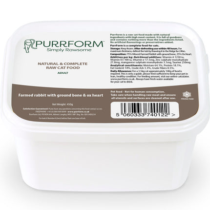Purrform Farmed Rabbit with Ground Bone & Ox Heart - 450g