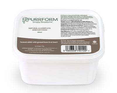 Purrform Farmed Rabbit with Ground Bone & Ox Heart - 450g