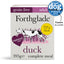 Front of Forthglade Duck Complete dog food packaging showing 75% duck content and natural, grain-free claim.