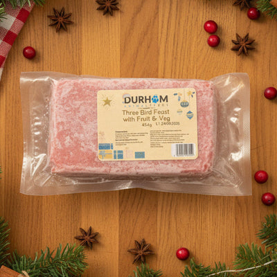Packaged meat product with Durham label on a dark surface