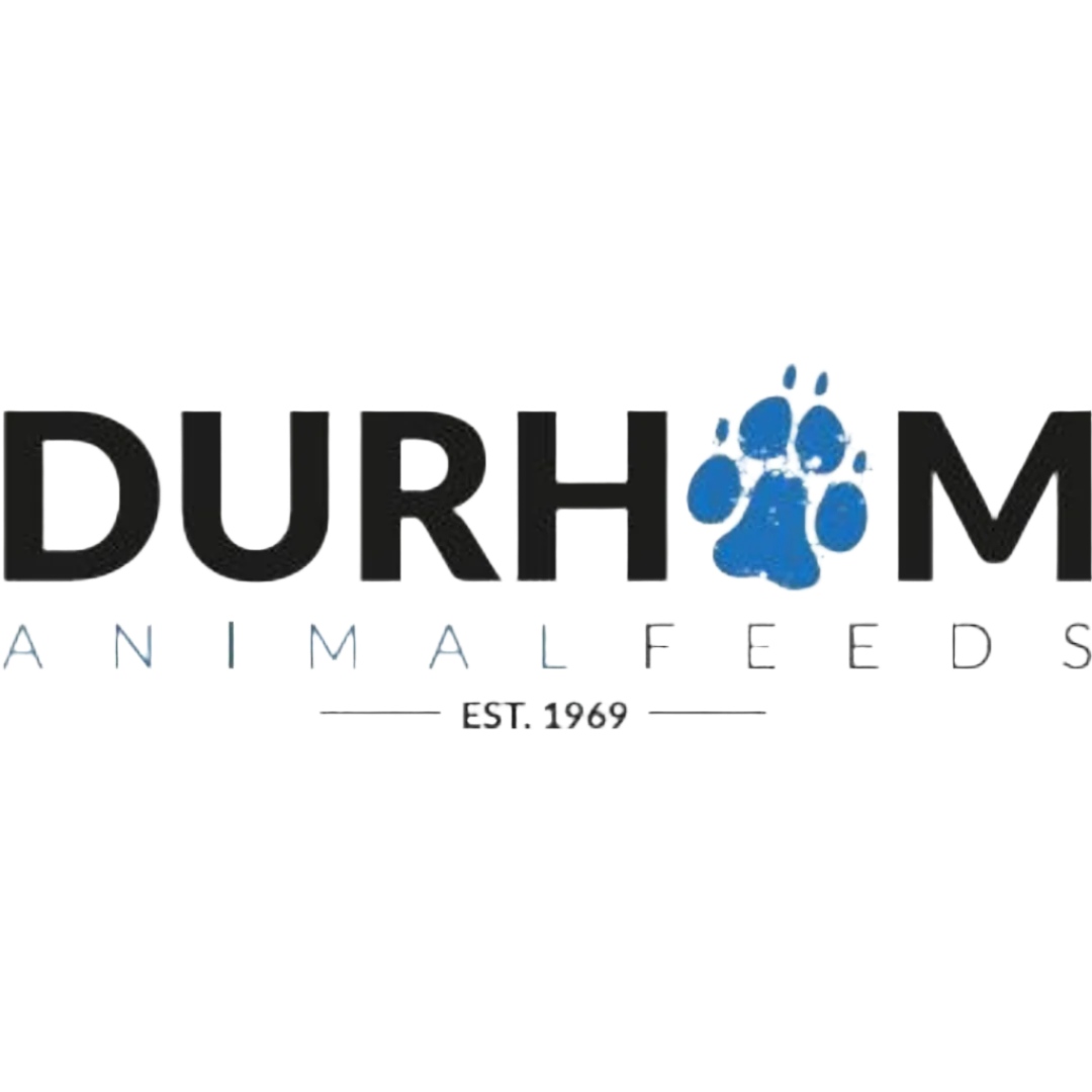Durham Animal Feeds logo with a blue paw print on a white background
