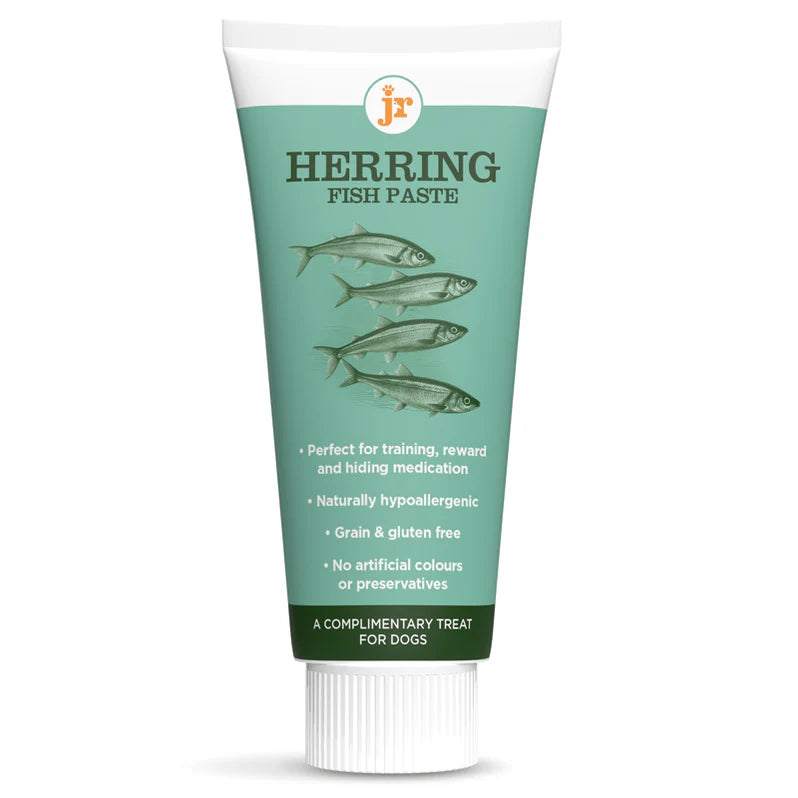 Tube of Herring Fish Paste for dogs on a white background