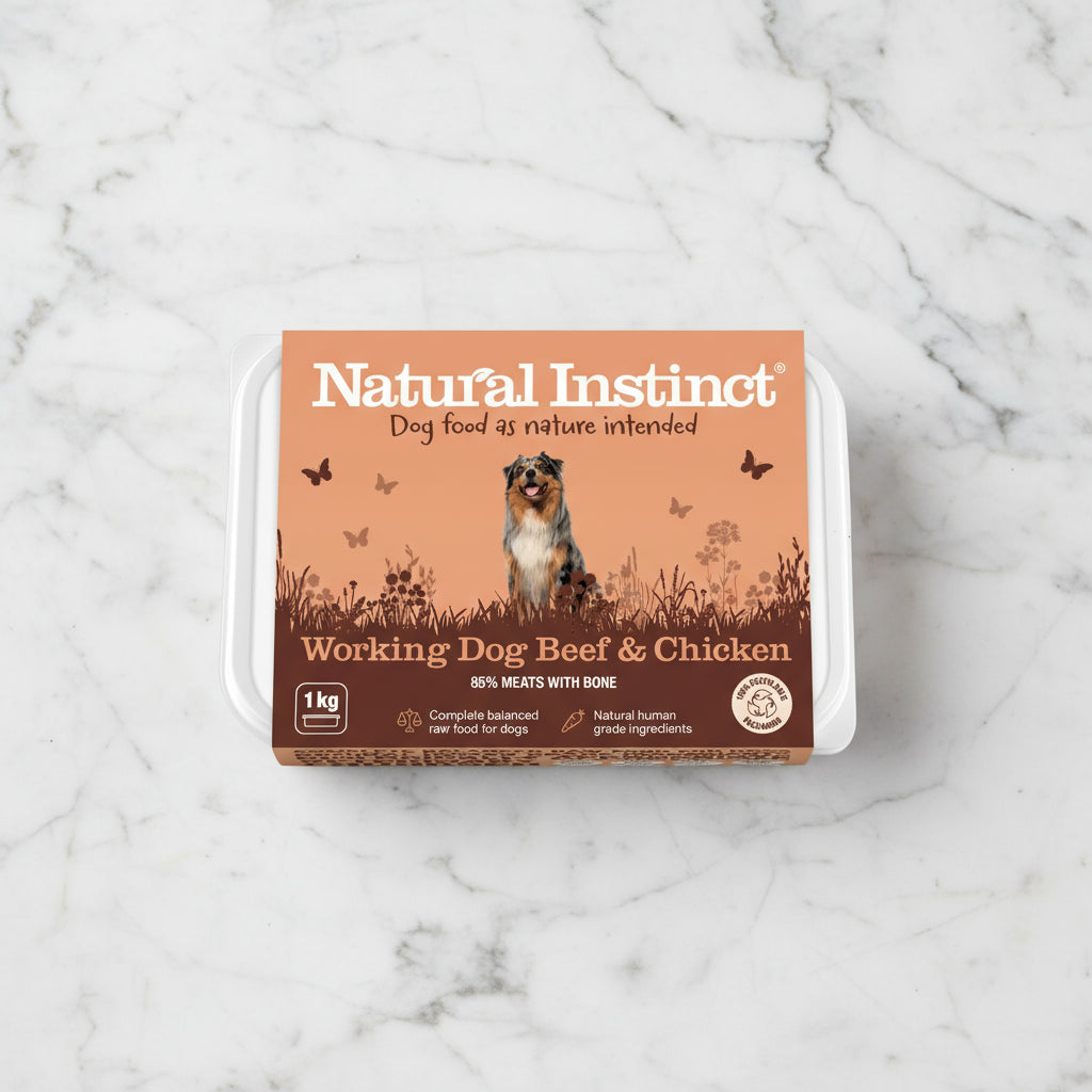 photo of natural instict raw dog food beef and chicken
