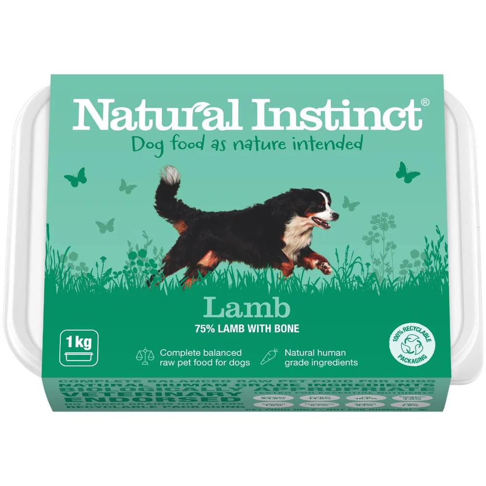 Box of Natural Instinct Lamb dog food on a white background