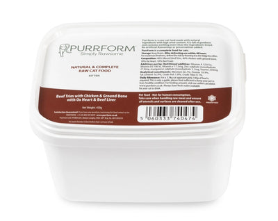 Purrform Beef Trim with Chicken & Ground Bone with Ox Heart & Beef Liver - 450g