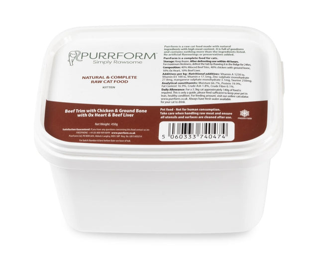 Purrform Beef Trim with Chicken & Ground Bone with Ox Heart & Beef Liver - 450g