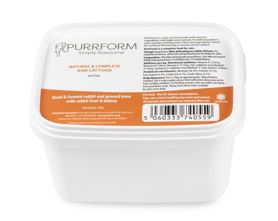 Quail & Farmed Rabbit & Ground Bone with Rabbit Liver & Kidney - 450g
