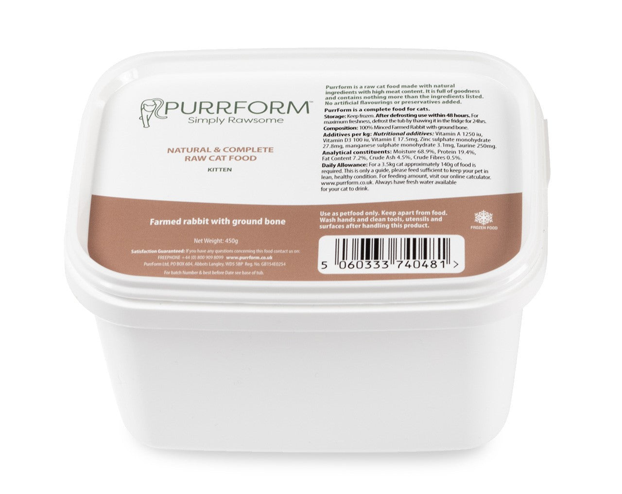 Purrform Farmed Rabbit with Ground Bone  450g