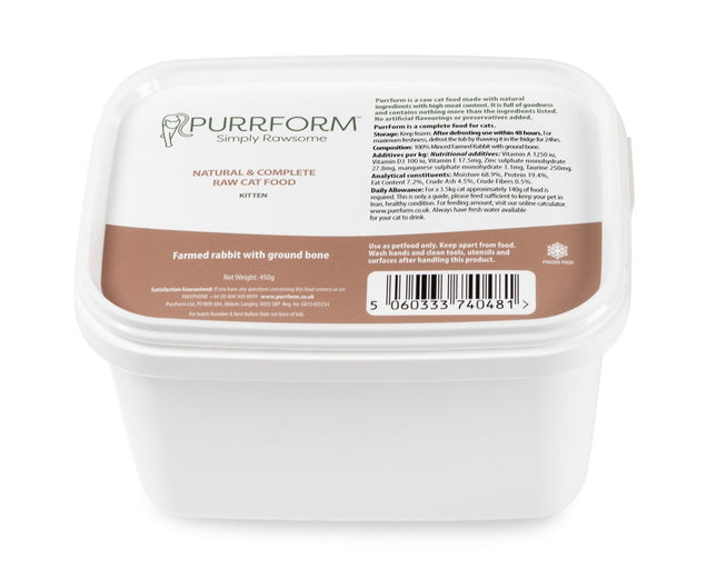 Purrform Farmed Rabbit with Ground Bone  450g
