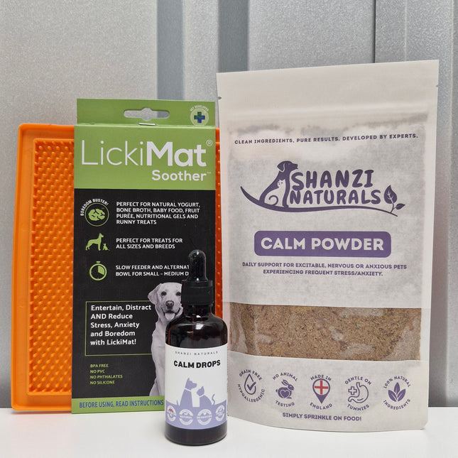 Calm Bundle – Herbal Drops, Powder & LickiMat to Help Relax Dogs
