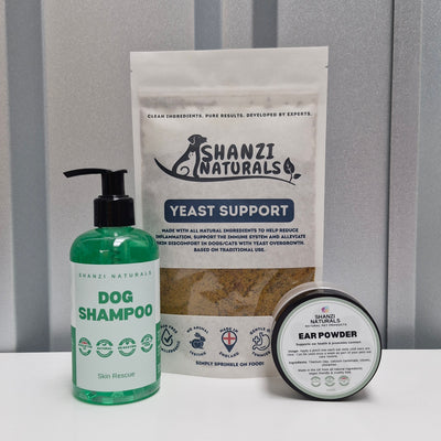 Shanzi Naturals Yeast Support Bundle – Powder, Shampoo & Ear Care