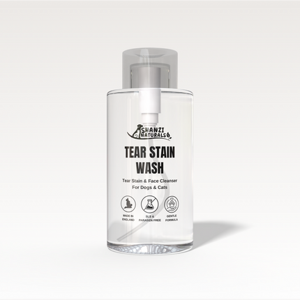 Bottle of Shanzi Naturals Tear Stain Wash on a white background