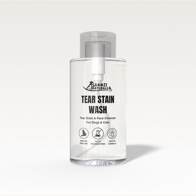 Bottle of Shanzi Naturals Tear Stain Wash on a white background