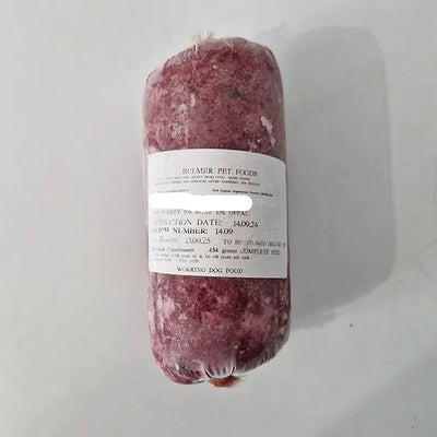 A raw mince turkey product for pets, packaged in a plastic chubb with a label that includes the brand name, product type, and instructions.